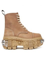 NEW ROCK Botki M-WALL083C-C18 Brązowy. Brązowe botki NEW ROCK, bez wzorów, ze skóry, bez obcasa, na koturnie, bez zapięcia. Za 1,699.00 zł.