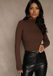 Brązowa Bluzka z Bawełny z Guzikami z Tyłu Tuselia. Brązowe bluzki Renee, l, bez wzorów, z bawełny, bez kołnierzyka, bez ramiączek. Za 99.99 zł.