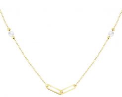 Złoty naszyjnik z perłami i cyrkonią - paper clip. Żółte naszyjniki Apart, z cyrkonią, złote. Za 1,599.00 zł.