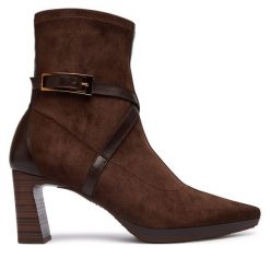 Botki Hispanitas. Brązowe botki Hispanitas, bez wzorów, bez obcasa, na słupku, bez zapięcia. Za 859.99 zł.