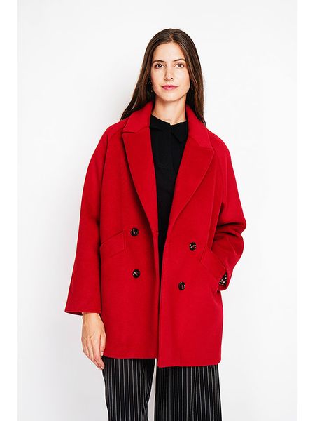 ASSUILI Płaszcz przejściowy w kolorze czerwonym rozmiar: 38. Czerwone płaszcze Assuili, bez wzorów, z wełny, bez kaptura. Za 413.99 zł.