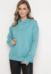 Niebieska Bluza Kangurka z Kapturem i Szeroką Kieszenią Rihea. Niebieskie bluzy Born2be, bez wzorów, z kapturem. Za 74.99 zł.