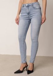 Niebieskie Dopasowane Jeansy z Bawełną i Modelującym Przeszyciem Janiah. Niebieskie spodnie materiałowe Born2be, do pracy, l, bez wzorów, z bawełny. Za 99.99 zł.