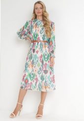 Zielona Plisowana Sukienka Midi z Paskiem Hyacida. Zielone sukienki Born2be, na imprezę, l, bez wzorów, eleganckie, bez kołnierzyka, bez ramiączek, midi. Za 139.99 zł.