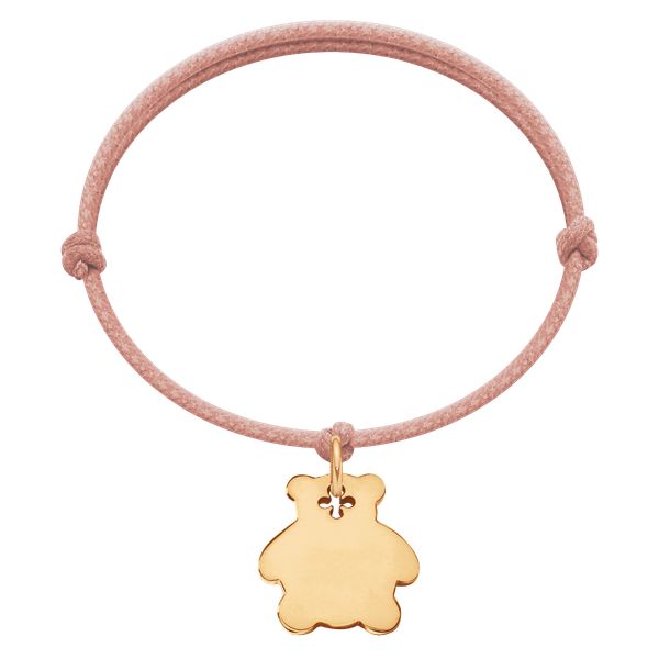 Bransoletka z pozłacanym misiem na pudroworóżowym sznurku. Bransoletki Lilou, pozłacane. Za 159.00 zł.