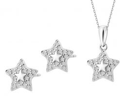Srebrne kolczyki i zawieszka z cyrkoniami - komplet - gwiazdy. Szare kolczyki Apart, z cyrkonią, srebrne. Za 319.00 zł.