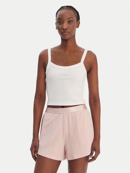 Guess Top V6GP16 K3180 Biały Regular Fit. Białe topy Guess, xl, z aplikacjami, z wiskozy, bez kołnierzyka, bez ramiączek. Za 111.99 zł.