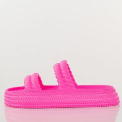 Lekkie piankowe fuksja klapki damskie DiA 51-001. Czerwone klapki DiA, bez wzorów, z dresówki, bez obcasa, na platformie. Za 59.00 zł.