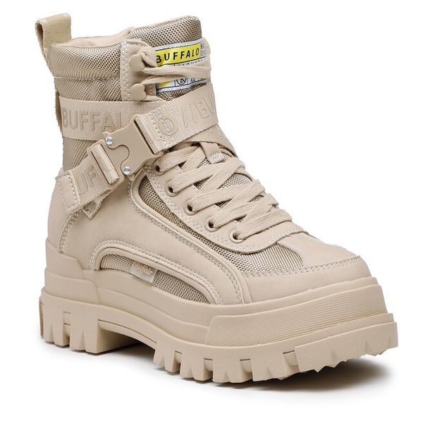 Trzewiki Buffalo. Brązowe botki Buffalo, bez wzorów, bez obcasa, na płaskiej podeszwie, bez zapięcia. Za 579.99 zł.