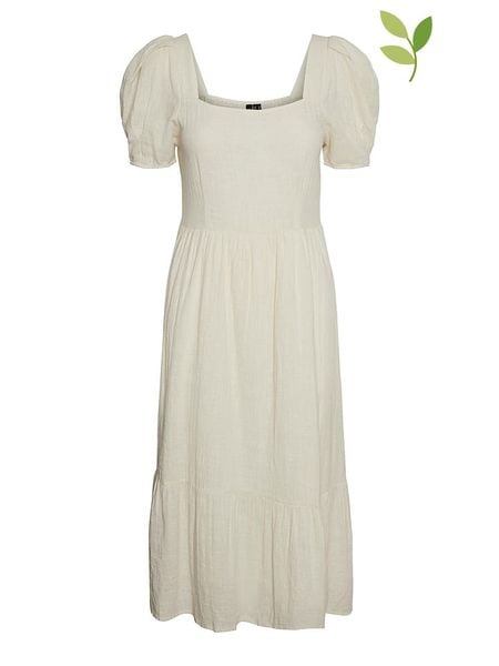 Vero Moda Sukienka "IRIS" w kolorze białym rozmiar: S. Białe sukienki Vero Moda, s, bez wzorów, z bawełny, bez kołnierzyka, bez ramiączek, midi, rozkloszowane. Za 107.45 zł.