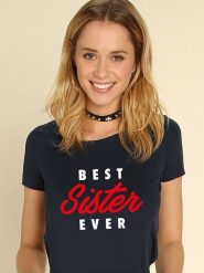 WOOOP Koszulka "Best Sister Ever" w kolorze granatowym rozmiar: XXL. Niebieskie bluzki Wooop, xxl, bez wzorów, z bawełny, bez kołnierzyka, bez ramiączek. Za 61.89 zł.