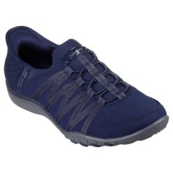 Buty sportowe Sneakersy damskie, Slip-ins: Breathe Easy - Roll With Me. Niebieskie obuwie sportowe Skechers, z gumy, bez zapięcia, trekkingowe. Za 379.99 zł.