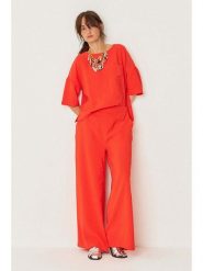 SKFK Spodnie "Klodin" w kolorze czerwonym rozmiar: 40. Czerwone spodnie materiałowe SKFK, bez wzorów, z materiału, z podwyższonym stanem. Za 239.99 zł.