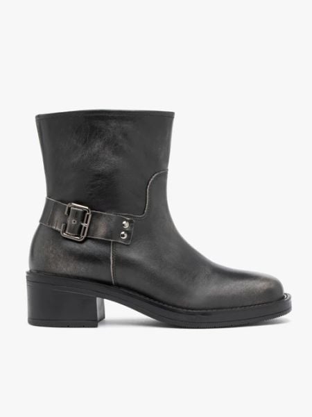 Czarno-szare botki biker boots. Szare botki Brawo sp. z o.o., bez wzorów, ze skóry, bez obcasa, bez zapięcia. Za 579.99 zł.