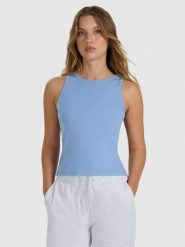 4F Top slim gładki damski - granatowy XXL. Niebieskie topy 4f, xs, bez wzorów, z bawełny, bez kołnierzyka, bez ramiączek. Za 39.99 zł.