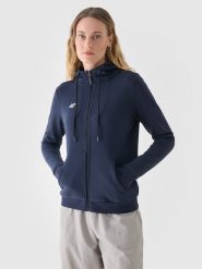 4F Bluza dresowa rozpinana z kapturem damska - granatowa L. Niebieskie bluzy 4f, l, bez wzorów, z bawełny, z kapturem. Za 189.99 zł.