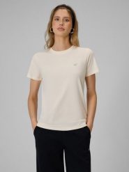 4F T-shirt regular gładki damski - kremowy L. Brązowe t-shirty 4f, l, bez wzorów, z bawełny, bez kołnierzyka, bez ramiączek. Za 49.99 zł.