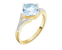 Pierścionek z żółtego złota z diamentami i topazem Sky Blue - próba 585. Niebieskie pierścionki Apart, z diamentem, złote. Za 3,290.00 zł.