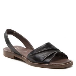 Sandały Bata. Czarne sandały Bata, bez wzorów, bez obcasa, na płaskiej podeszwie, bez zapięcia. Za 269.99 zł.
