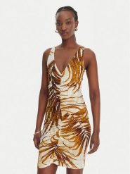 Just Cavalli Sukienka koktajlowa 80PAO9A7 JS560 Beżowy Slim Fit. Brązowe sukienki Just Cavalli, bez wzorów, z wiskozy, wizytowe, bez kołnierzyka, bez ramiączek. Za 1,199.00 zł.