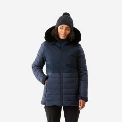 Kurtka narciarska damska Wedze 100 Warm. Niebieskie kurtki narciarskie WED'ZE, xs, bez wzorów, z futra, bez kaptura, narciarskie. Za 369.99 zł.