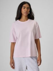 4F T-shirt loose z nadrukiem damski - różowy L. Czerwone t-shirty 4f, l, bez wzorów, z bawełny, bez kołnierzyka, bez ramiączek. Za 59.99 zł.