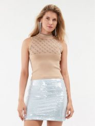 Guess Sweter W3YR26 Z37K0 Beżowy Slim Fit. Brązowe swetry Guess, xl, z aplikacjami, z wiskozy, bez ramiączek. Za 379.99 zł.