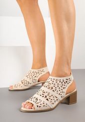 Beżowe Ażurowe Sandały na Obcasie ze Skórzaną Wkładką i Paskiem Eladennea. Brązowe sandały Born2be, w ażurowe wzory, z jeansu, eleganckie, bez obcasa, na obcasie, bez zapięcia. W wyprzedaży za 104.99 zł.