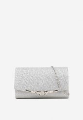Srebrna Koktajlowa Torebka Ozdobiona Brokatem Desolie. Szare torby na ramię Born2be, bez wzorów, eleganckie, na ramię, małe, bez dodatków. Za 39.99 zł.