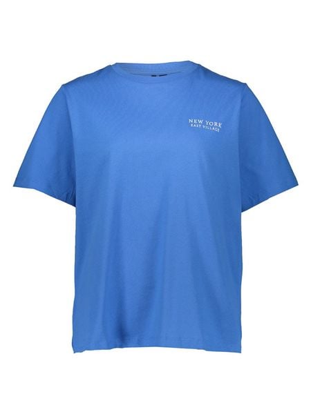 Vero Moda Koszulka w kolorze niebieskim rozmiar: S. Niebieskie bluzki Vero Moda, s, bez wzorów, z bawełny, bez kołnierzyka, bez ramiączek. Za 47.95 zł.