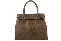 Elegancka torebka do pracy - Beżowa ciemna. Brązowe torby na laptopa Barberini's, bez wzorów, ze skóry, na ramię, małe, z tłoczeniem. Za 329.99 zł.