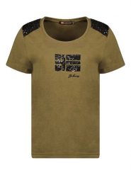 Geographical Norway Koszulka w kolorze khaki rozmiar: M. Brązowe bluzki Geographical Norway, m, bez wzorów, bez kołnierzyka, bez ramiączek. Za 34.52 zł.