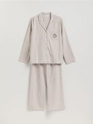 Dwuczęściowa piżama z bawełny - brązowy. Brązowe piżamy Reserved, bez wzorów, z bawełny, bez ramiączek. Za 159.99 zł.