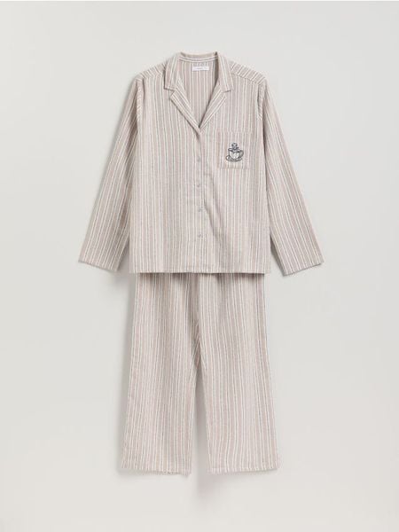 Dwuczęściowa piżama z bawełny - brązowy. Brązowe piżamy Reserved, bez wzorów, z bawełny, bez ramiączek. Za 159.99 zł.