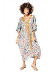 Aller Simplement Kaftan w kolorze turkusowo-czerwonym rozmiar: 34-40. Czerwone sukienki Aller Simplement, bez wzorów, klasyczne, bez kołnierzyka, bez ramiączek, maxi. Za 83.22 zł.