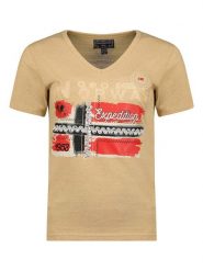 Geographical Norway Koszulka w kolorze beżowym rozmiar: XL. Brązowe bluzki Geographical Norway, xl, bez wzorów, z bawełny, bez kołnierzyka, bez ramiączek. Za 32.90 zł.
