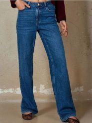 Jeansy wide leg z wysokim stanem - granatowy. Niebieskie jeansy Sinsay, l, bez wzorów, z podwyższonym stanem. Za 49.99 zł.