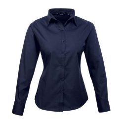 Bluzka Damska Z Długim Rękawem Z Popeliny. Niebieskie bluzki PREMIER, xl, bez wzorów, casualowe, bez kołnierzyka, bez ramiączek. Za 106.99 zł.