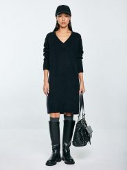 BIG STAR Sukienka dzianinowa w kolorze czarnym rozmiar: S/M. Czarne sukienki Big Star, na co dzień, m, bez wzorów, z dzianiny, retro, bez kołnierzyka, bez ramiączek, midi, proste. Za 114.99 zł.