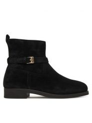 Tommy Hilfiger Botki Th Buckle Riding Suede Bootie FW0FW09047 Czarny. Czarne botki TOMMY HILFIGER, bez wzorów, ze skóry, bez obcasa, na płaskiej podeszwie, bez zapięcia. Za 649.99 zł.