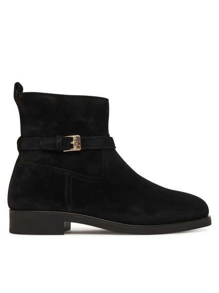 Tommy Hilfiger Botki Th Buckle Riding Suede Bootie FW0FW09047 Czarny. Czarne botki TOMMY HILFIGER, bez wzorów, ze skóry, bez obcasa, na płaskiej podeszwie, bez zapięcia. Za 519.99 zł.