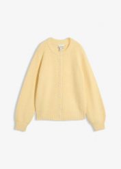 Sweter rozpinany z guzikami w kształcie serca. Szare kardigany bonprix, bez wzorów. Za 124.99 zł.