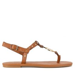 Sandały Beverly Hills Polo Club. Brązowe sandały Beverly Hills Polo Club, bez wzorów, bez obcasa, na płaskiej podeszwie, bez zapięcia. Za 139.99 zł.
