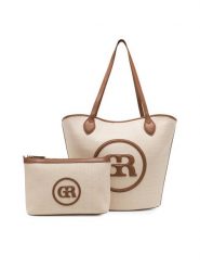 Gino Rossi Torebka TYLO-V Beżowy. Brązowe shopper Gino Rossi, bez wzorów, z materiału, bez dodatków. Za 179.99 zł.