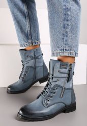 Niebieskie Botki Workery z Łączonych Materiałów z Ozdobnym Suwakiem Debiora. Niebieskie botki Born2be, bez wzorów, z jeansu, bez obcasa, na płaskiej podeszwie, bez zapięcia. Za 149.99 zł.