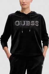 GUESS Czarna bluza z cyrkoniami Couture. Czarne bluzy Guess, s, z aplikacjami, z kapturem. W wyprzedaży za 209.99 zł.