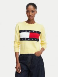 Tommy Jeans Sweter Flag DW0DW22930 Żółty jasny Regular Fit. Żółte swetry Tommy Jeans, xs, bez wzorów, z bawełny, bez ramiączek. Za 409.99 zł.