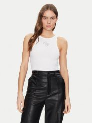 Guess Top W5GP57 KCV52 Biały Regular Fit. Białe topy Guess, xxl, z aplikacjami, z syntetyku, bez kołnierzyka, bez ramiączek. Za 129.99 zł.