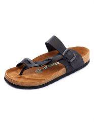 Comfortfusse Skórzane japonki w kolorze czarnym rozmiar: 35. Czarne klapki Comfortfüße, bez wzorów, z otwartym noskiem, bez obcasa. Za 198.10 zł.