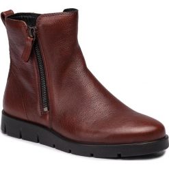 Botki ECCO - Bella 28201301053 Cognac. Brązowe botki ecco, bez wzorów, z materiału, bez obcasa, bez zapięcia. W wyprzedaży za 329.00 zł.